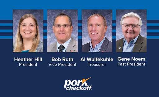 Headshot images of officers on blue background with pork checkoff logo